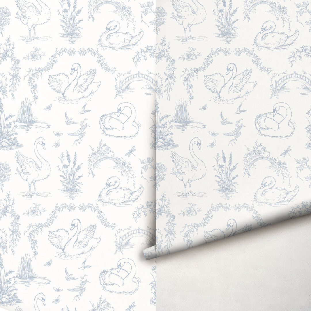 Vintage Swan Toile Wallpaper