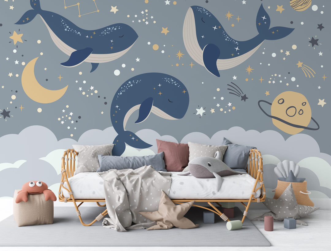 Blue Sky Whale Mural