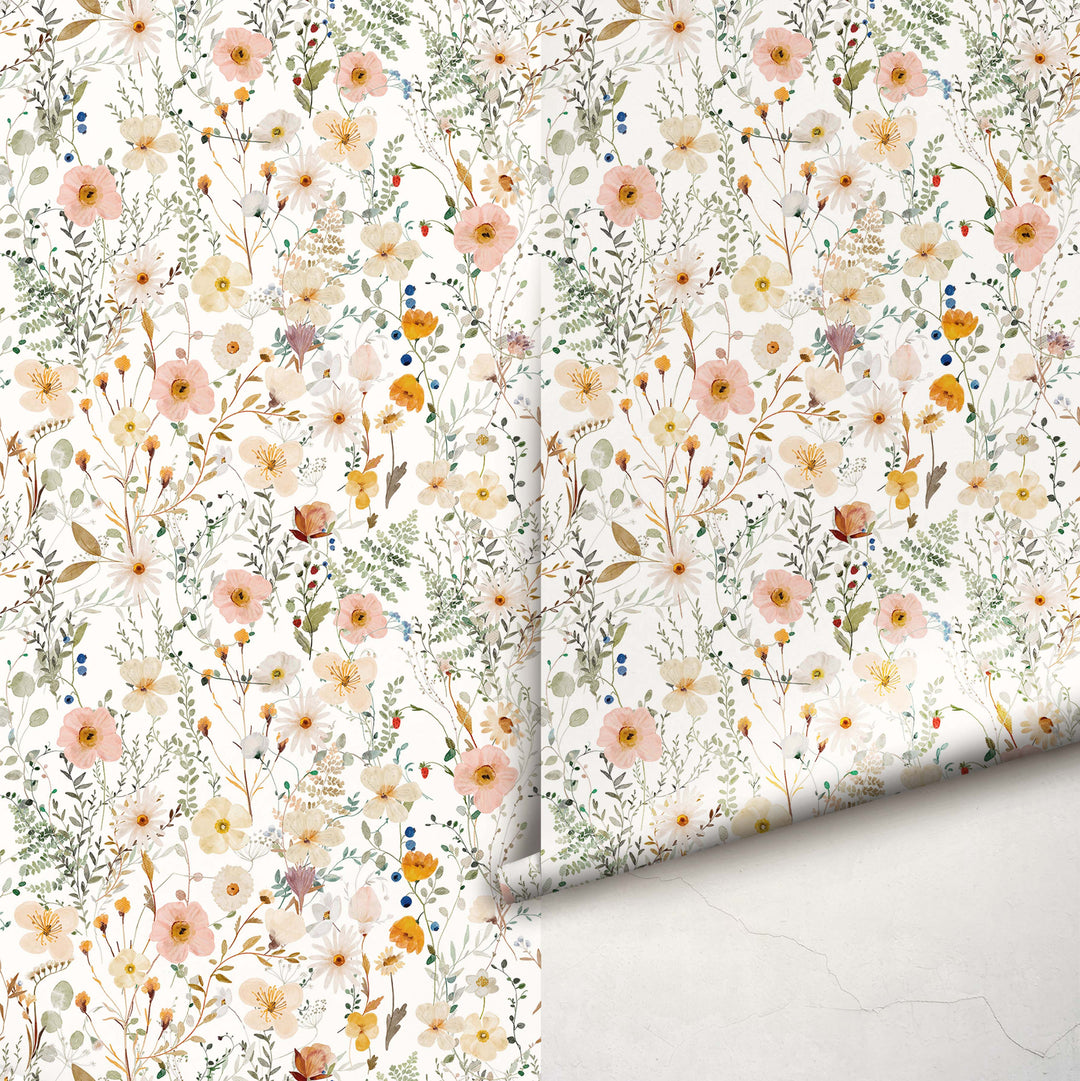 Avery Wallpaper | Delicate Boho Floral Girl Nursery