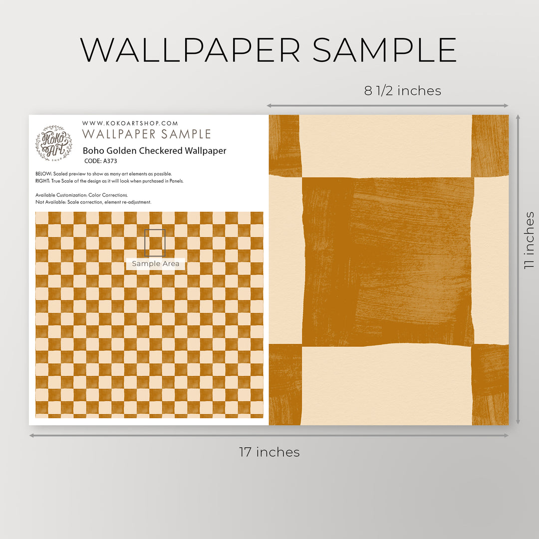 Boho Golden Checkered Wallpaper