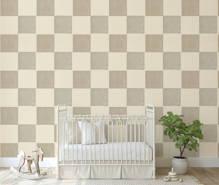 Neutral Tan Checkerboard Wallpaper