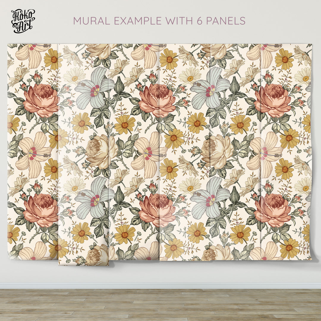 Vintage Floral Mural | Floral Girl Nursery Wallpaper