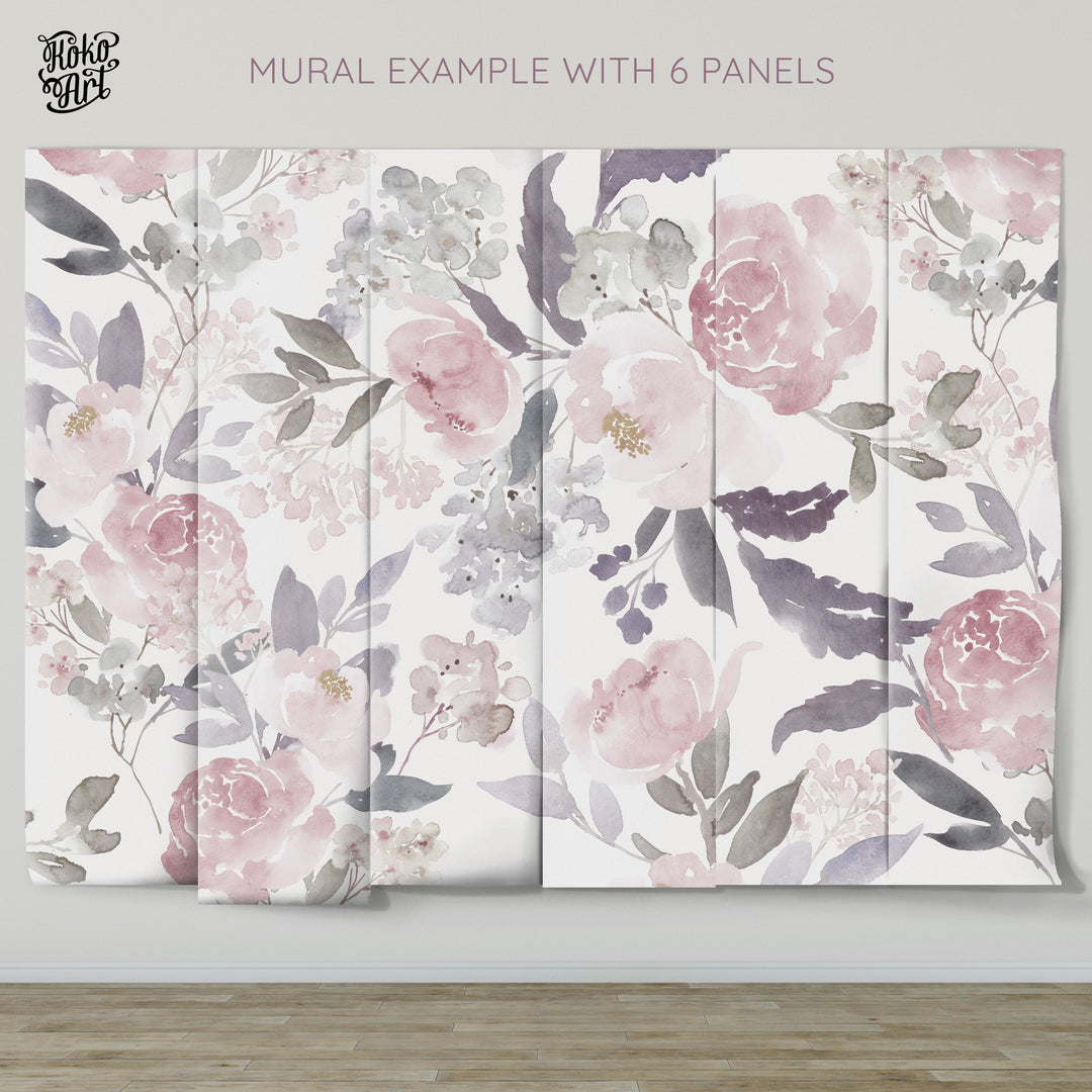 Delicate Forest Floral Wallpaper Mural | Delicate Watercolor Floral Girl Nursery Wallpaper