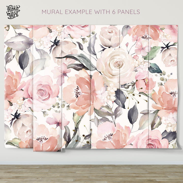 Bouquet in Blush Wallpaper Mural | Large Scale Floral Bouquet Girl Nursery Wallpaper