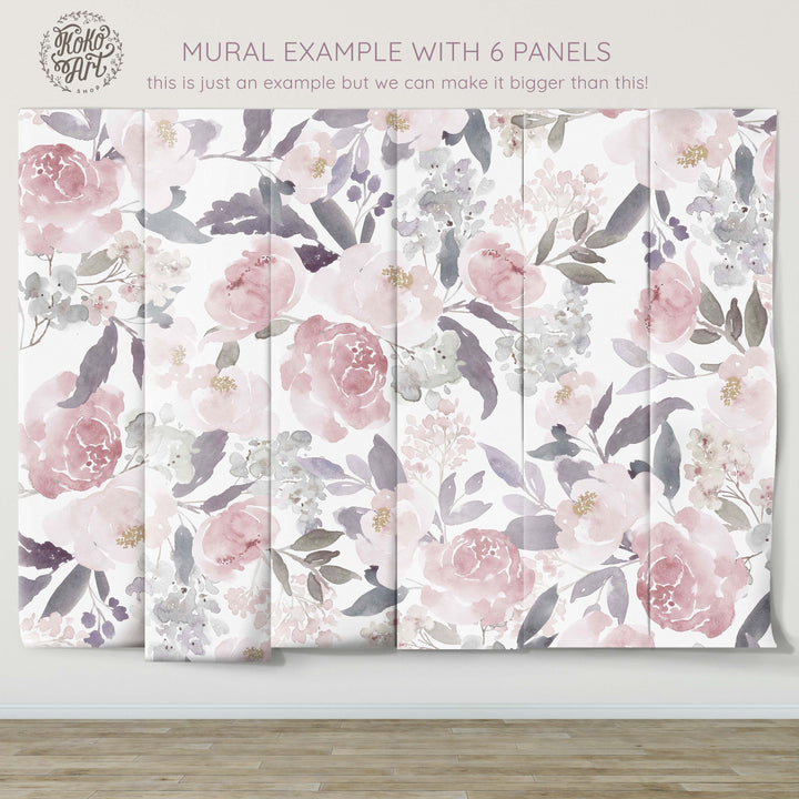 Josephine with Peonies Mural | Delicate Boho Floral Girl Nursery Wallpaper