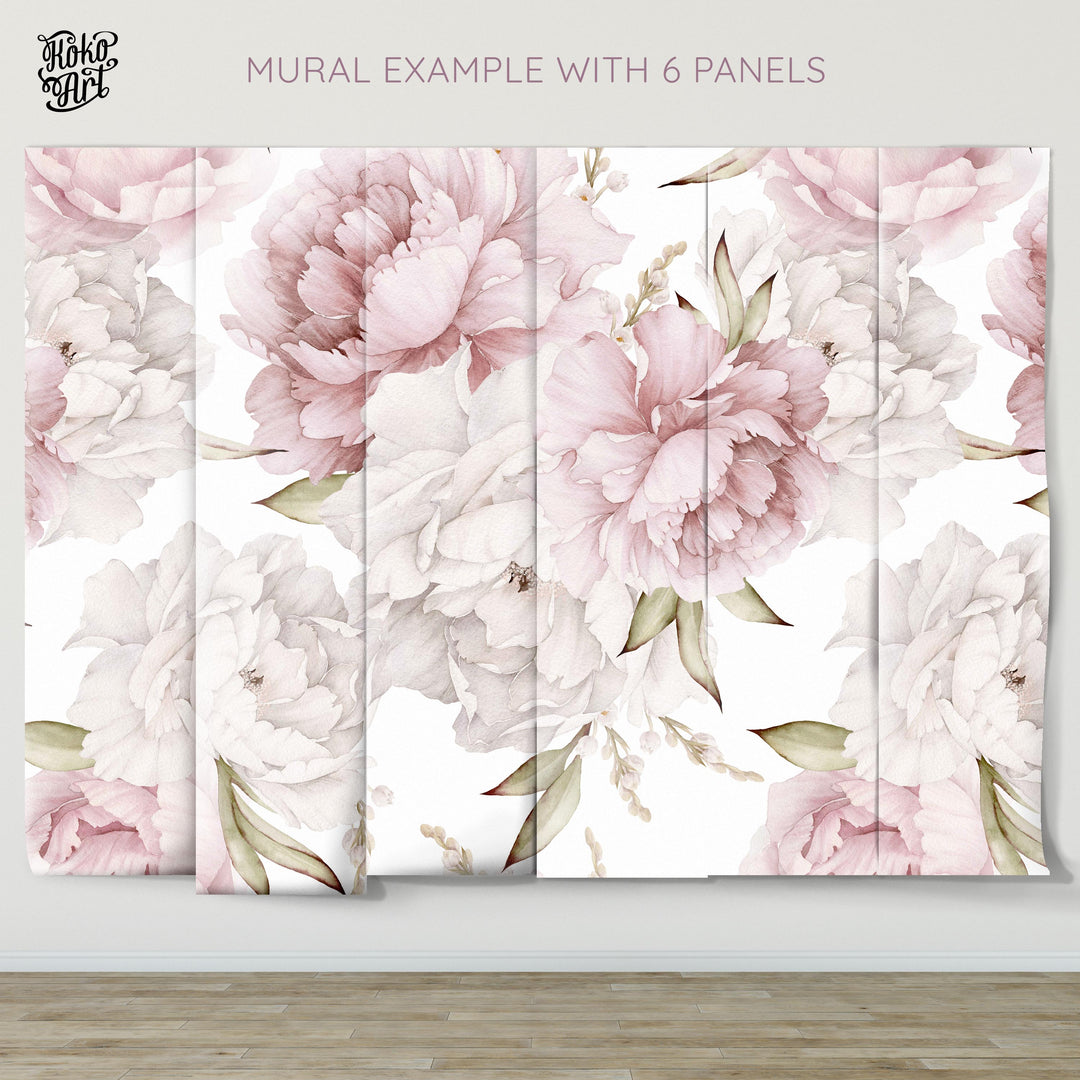 Sweet Pinky Peony Bouquet Mural | Large Scale Floral Bouquet Girl Nursery Wallpaper