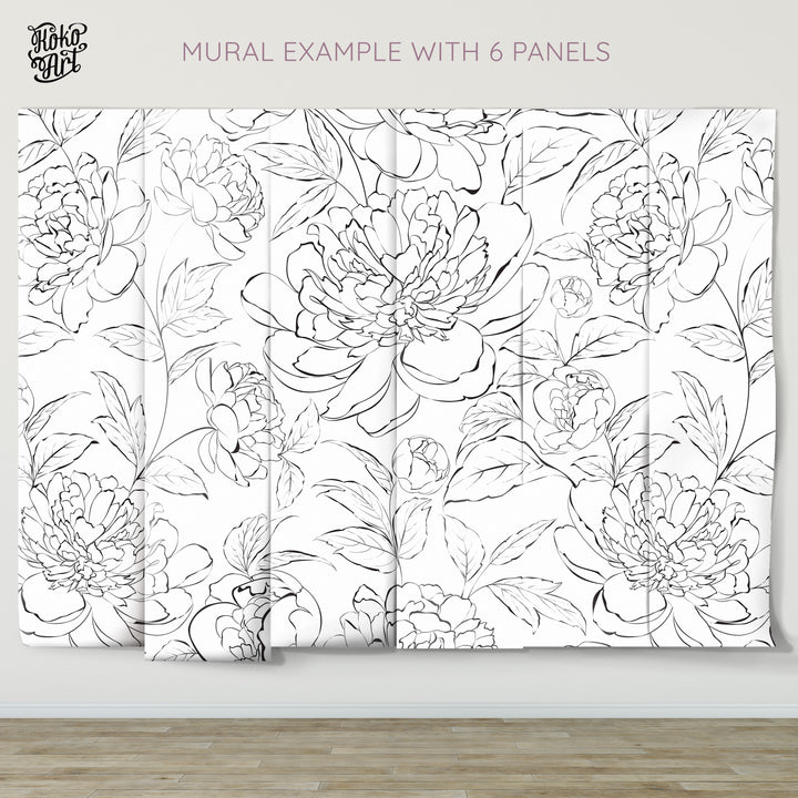 The Minimalist Peony Mural | Delicate Boho Floral Girl Nursery Wallpaper