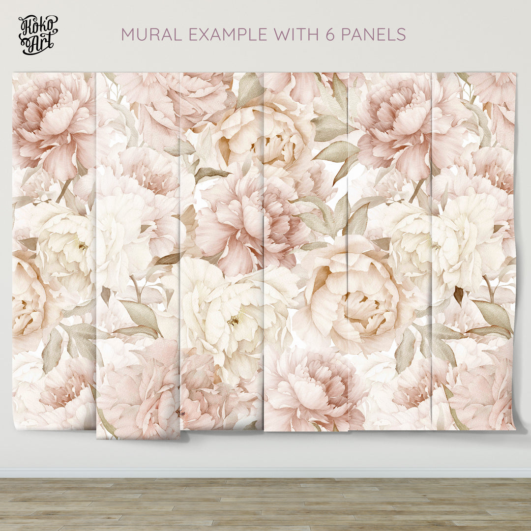 Boho Blush Watercolor Peony Bouquet Mural | Large Scale Floral Girl Nursery Wallpaper