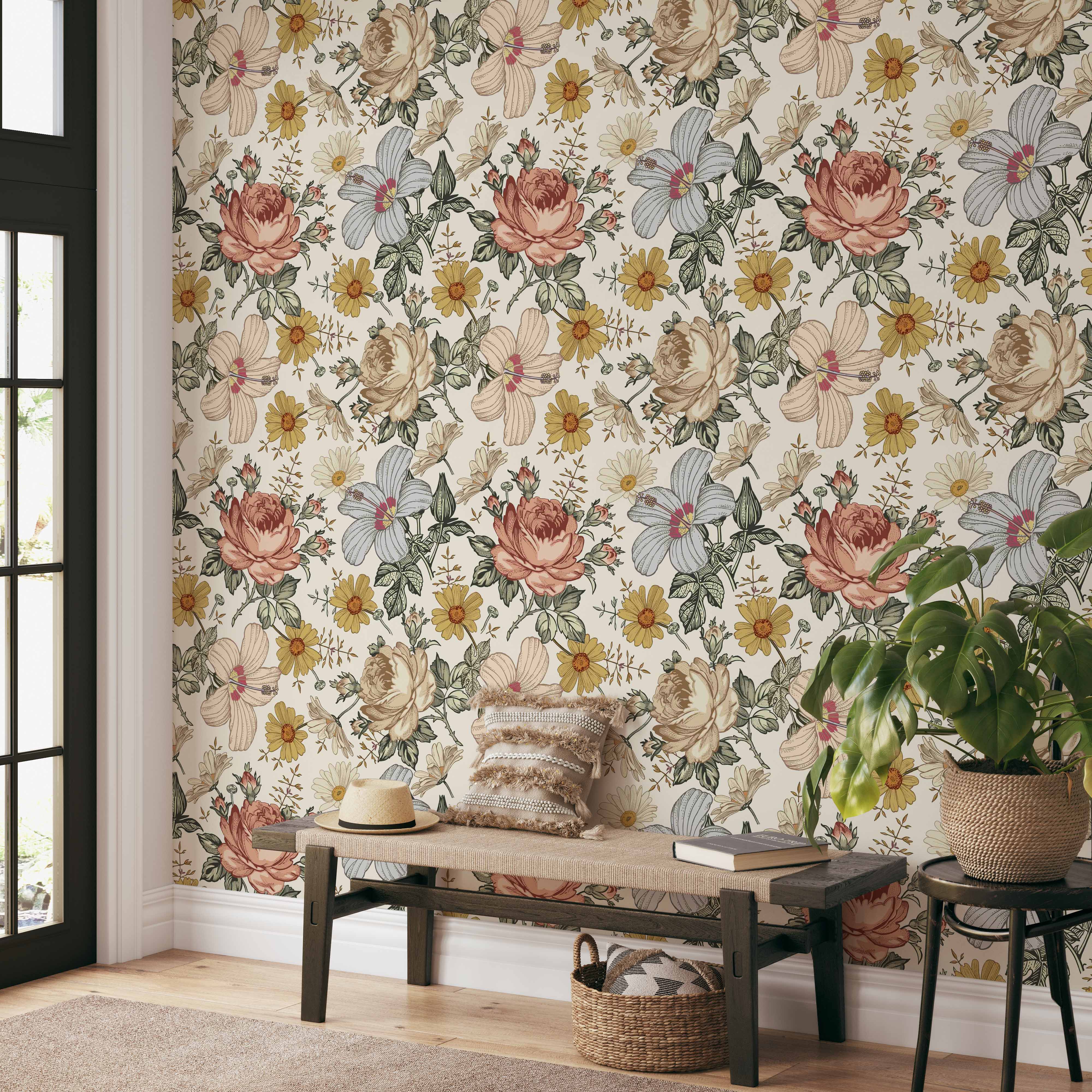 Vintage Wallpaper Floral Removable Wallpaper Peel and Stick Wall mural   Scandi Home