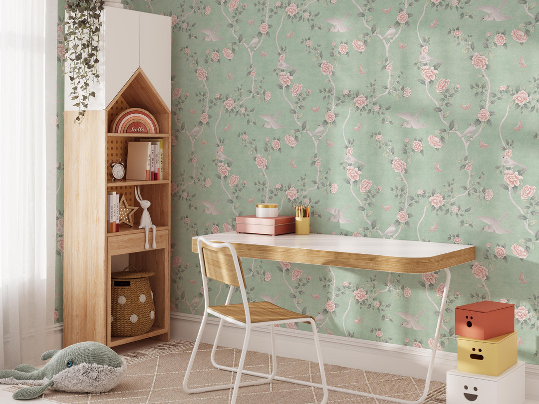 Le Tariche Chinoiserie Mural in Mint - Studio Exclusive