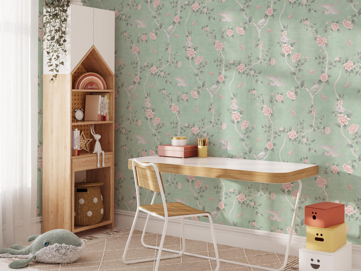 Le Tariche Chinoiserie Mural in Mint - Studio Exclusive