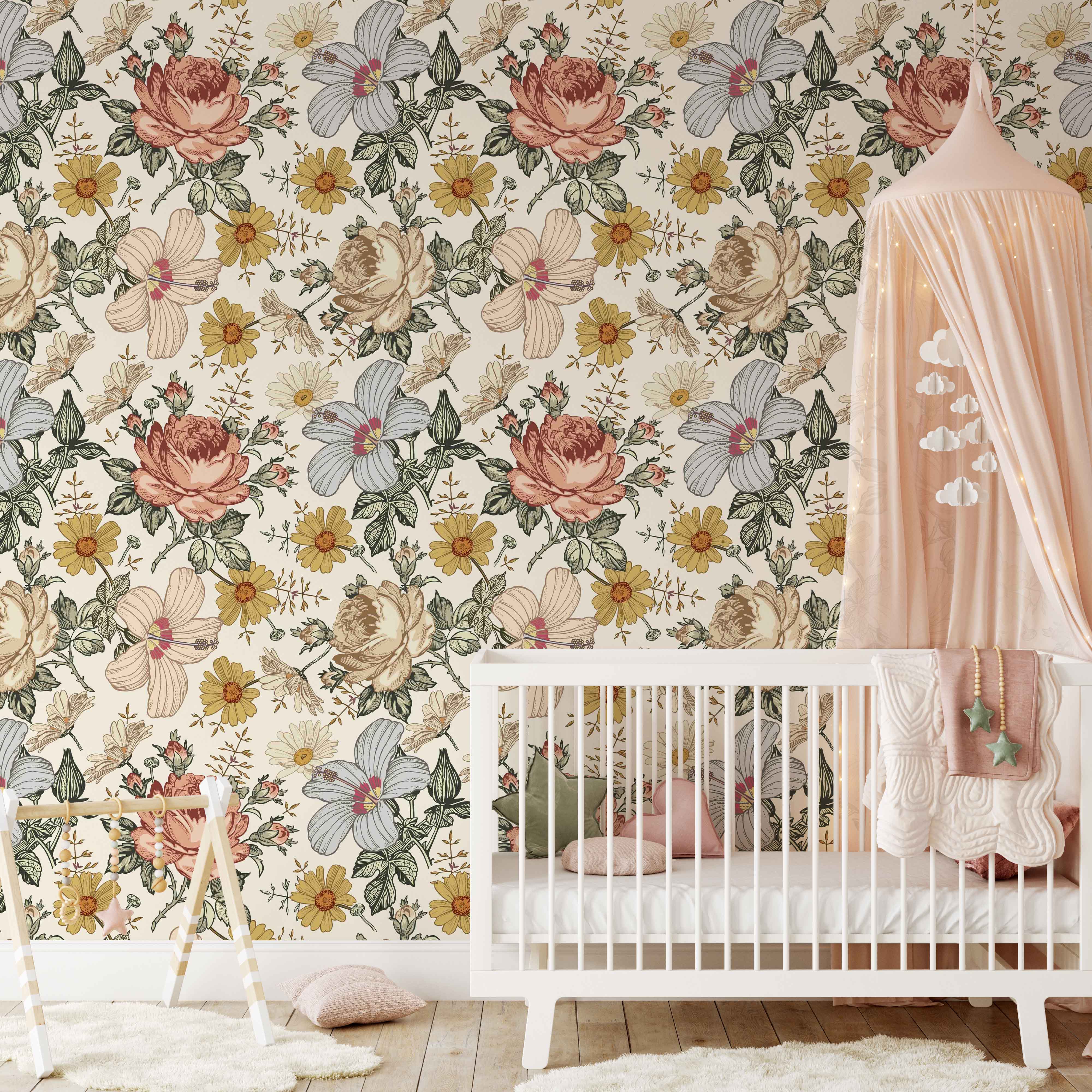 Floral deals nursery wallpaper