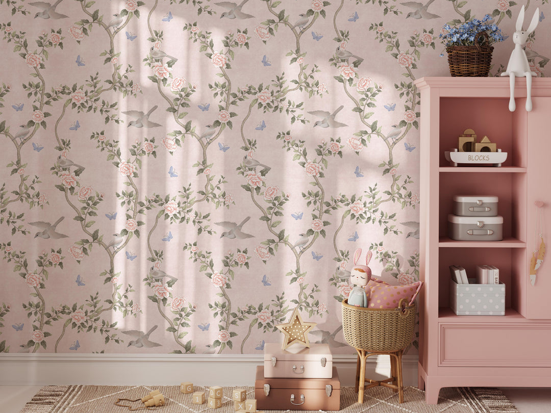 Le Tariche Chinoiserie Mural in Neutral and Pink - Studio Exclusive