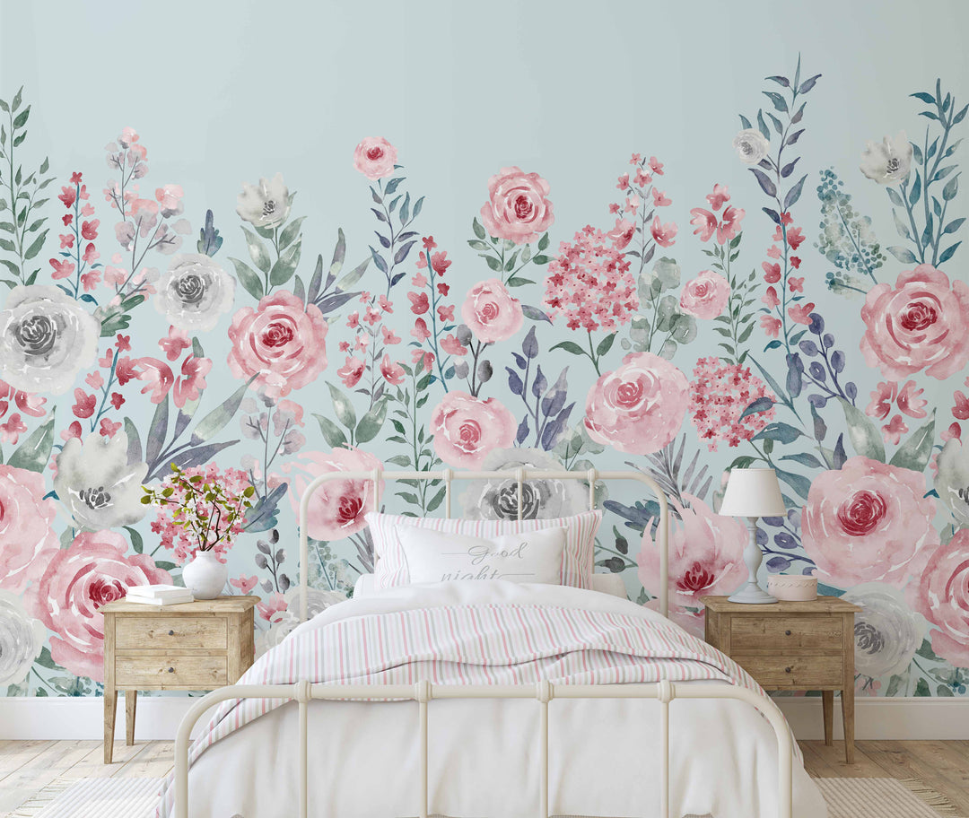 Geraldine Blue Spring Wildflowers Floral Mural