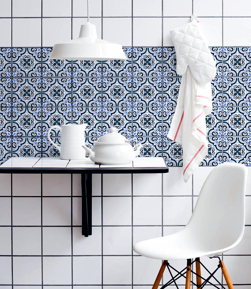 Paquete de pegatinas de vinilo para azulejos marroquíes azules