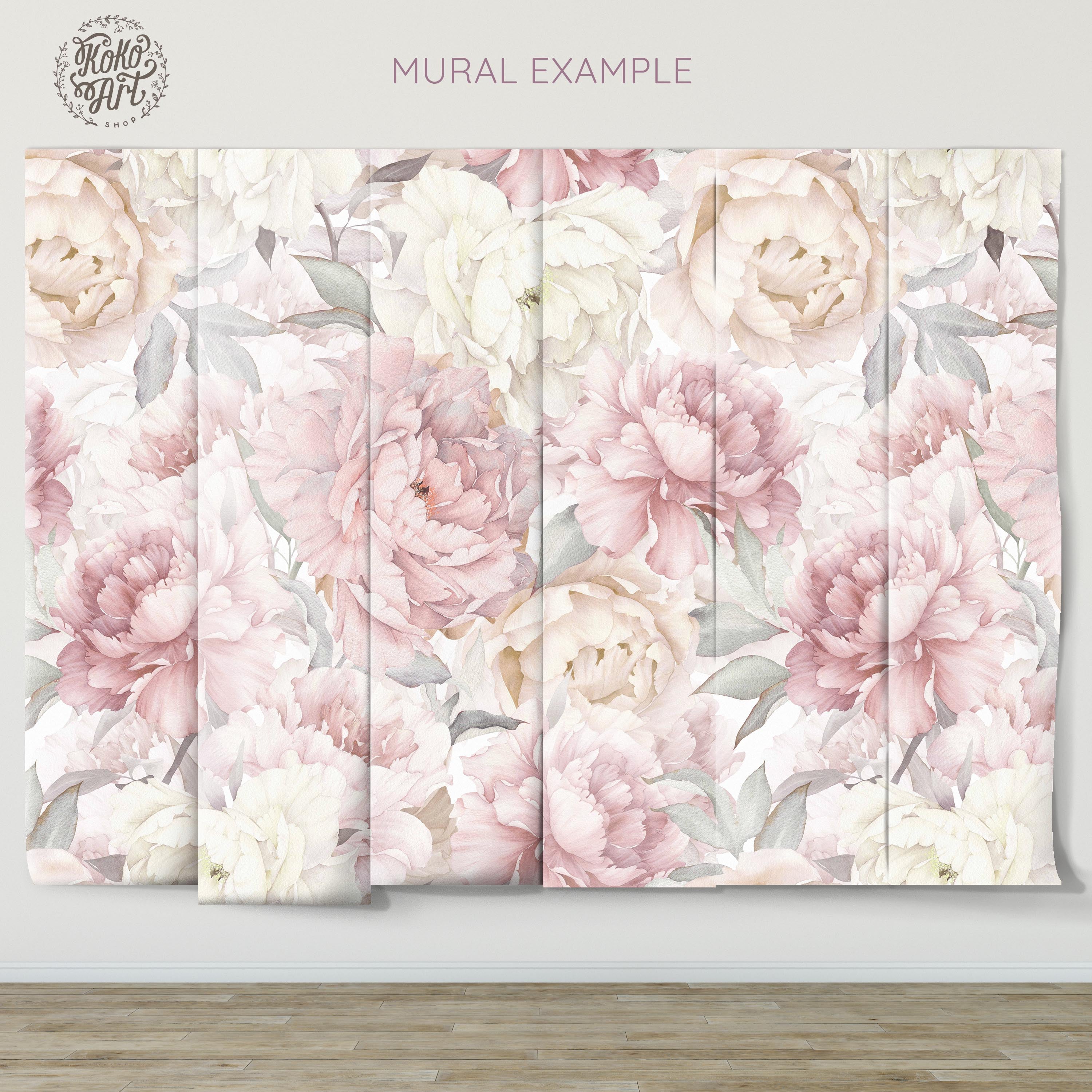 Muted Watercolor Peony Bouquet | Peel and Stick Wallpaper – Koko Art Shop