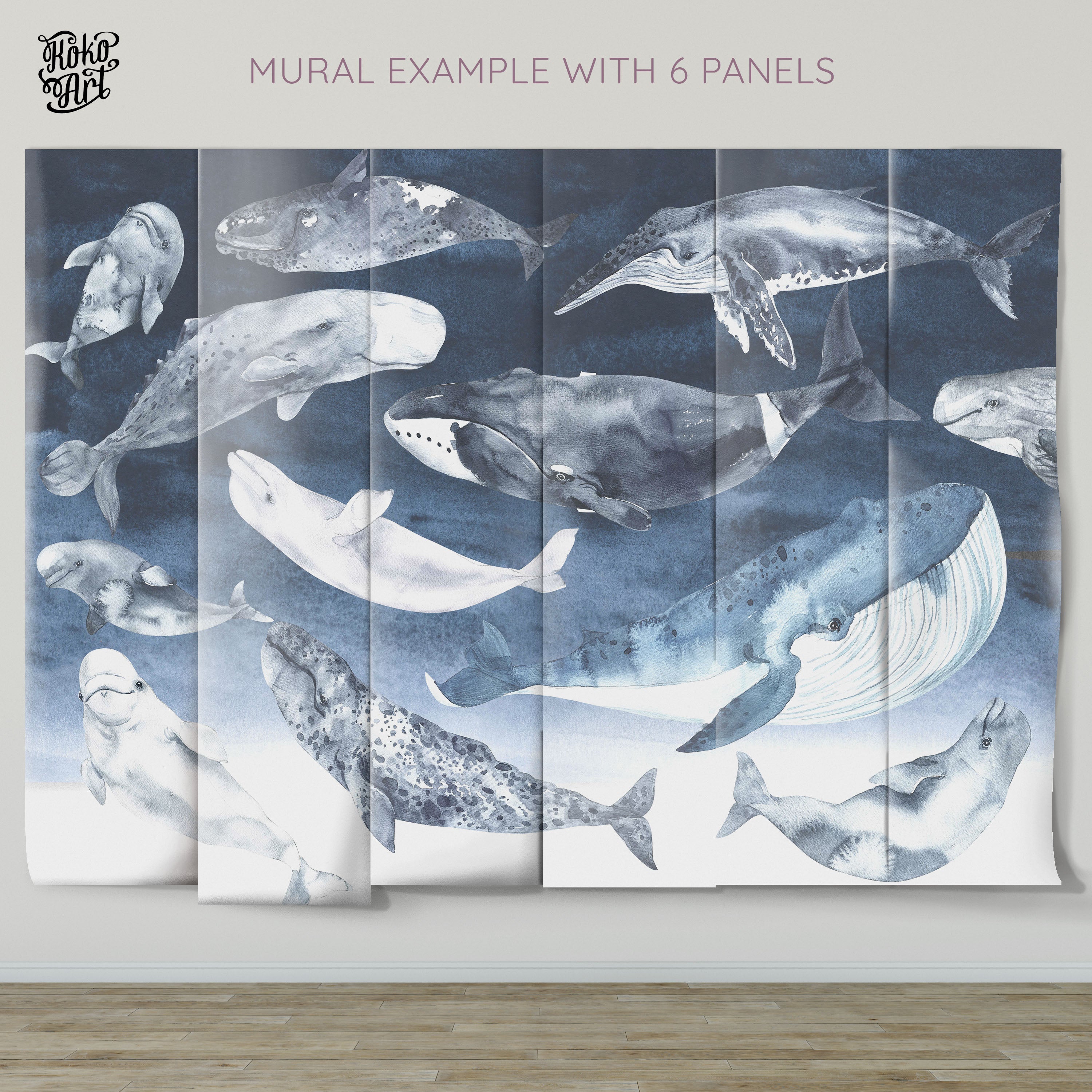 Whales, 7452, Gray wallpaper - Boråstapeter